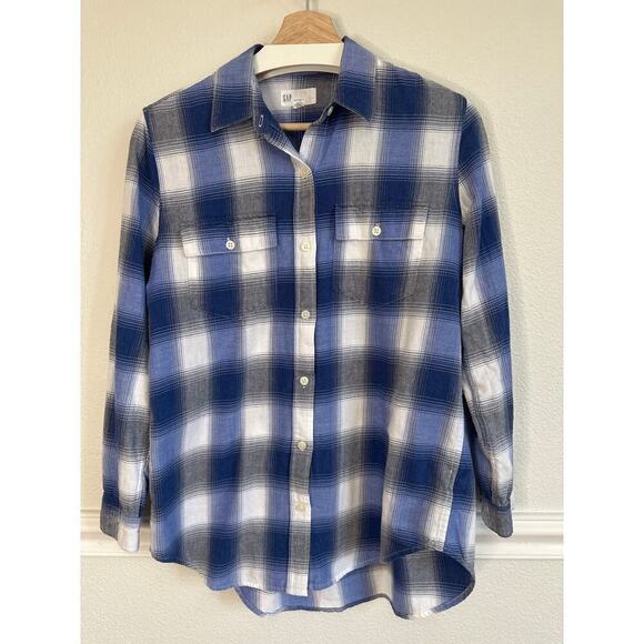 Gap Oversized Boyfriend Style Plaid Flannel Button Down Shirt, Womens Small - Picture 2 of 5